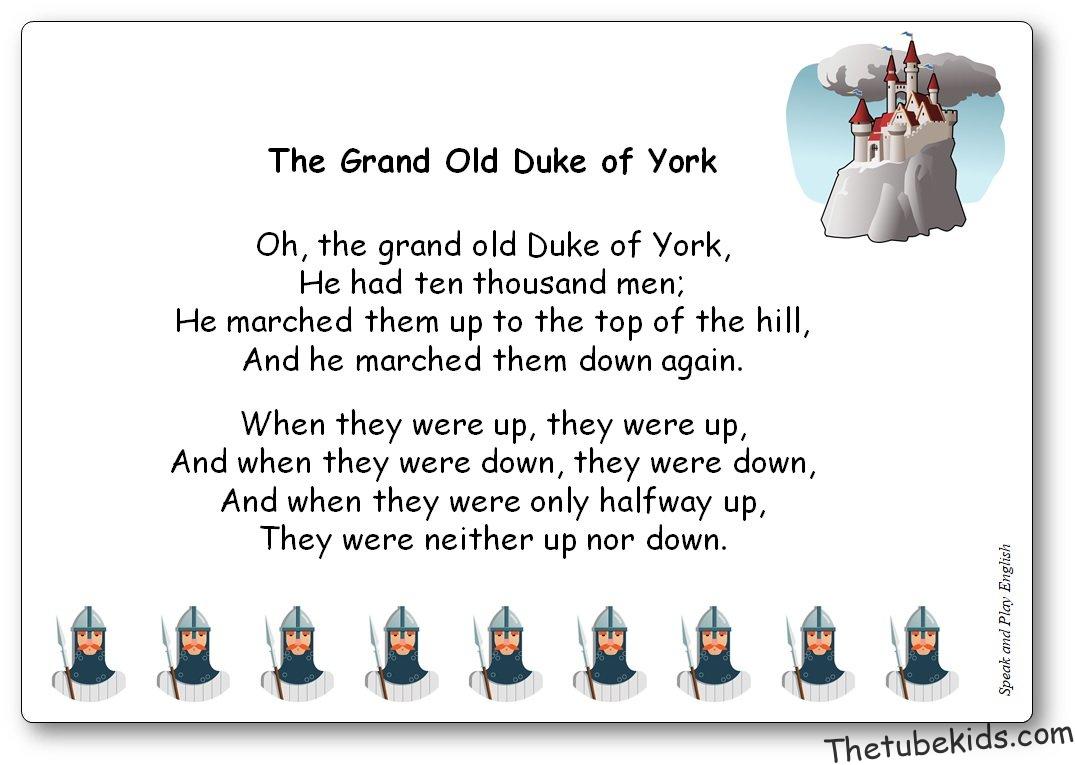 The Grand old ducke of york Lyrics Poster - Free Printable PDF
