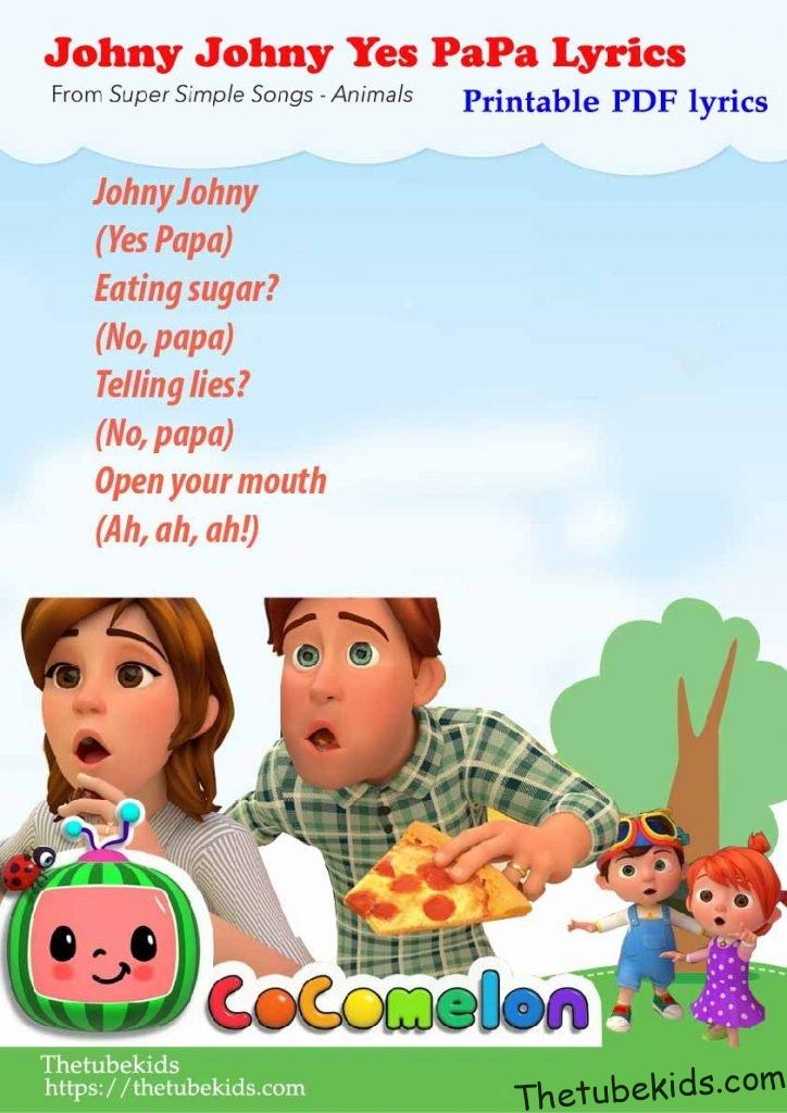 Johny Johny Yes Papa Printable PDF Lyrics