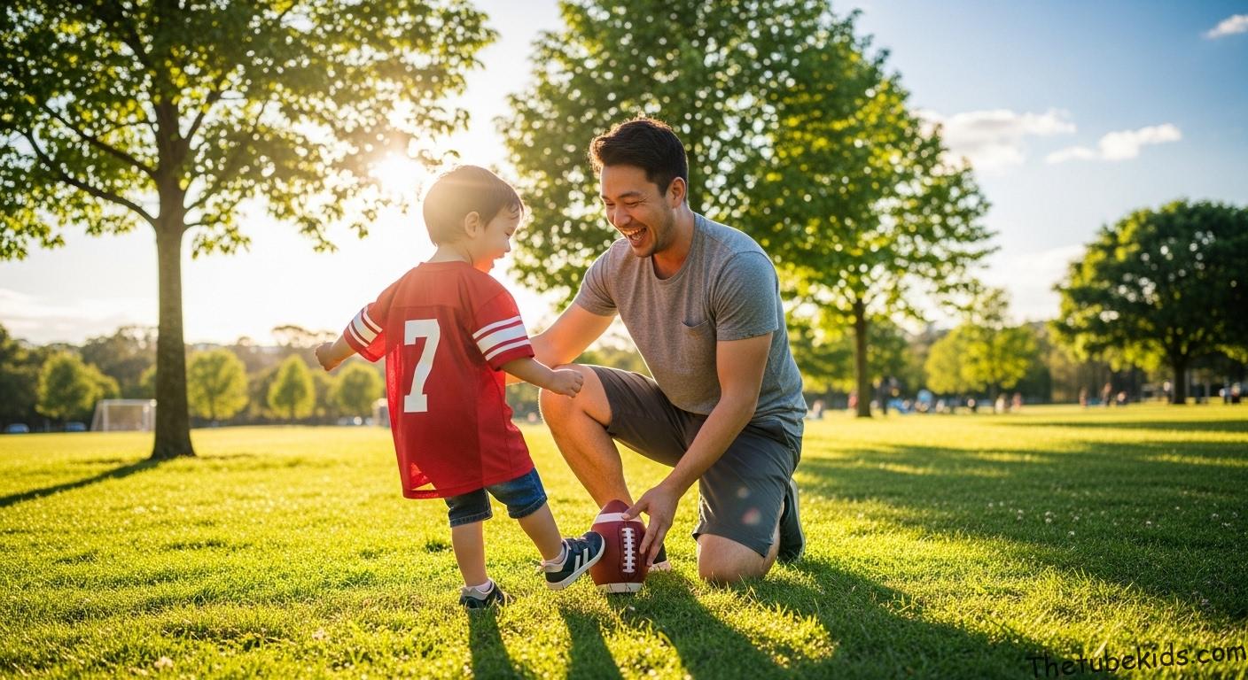 Parent and child playing football fostering active habits