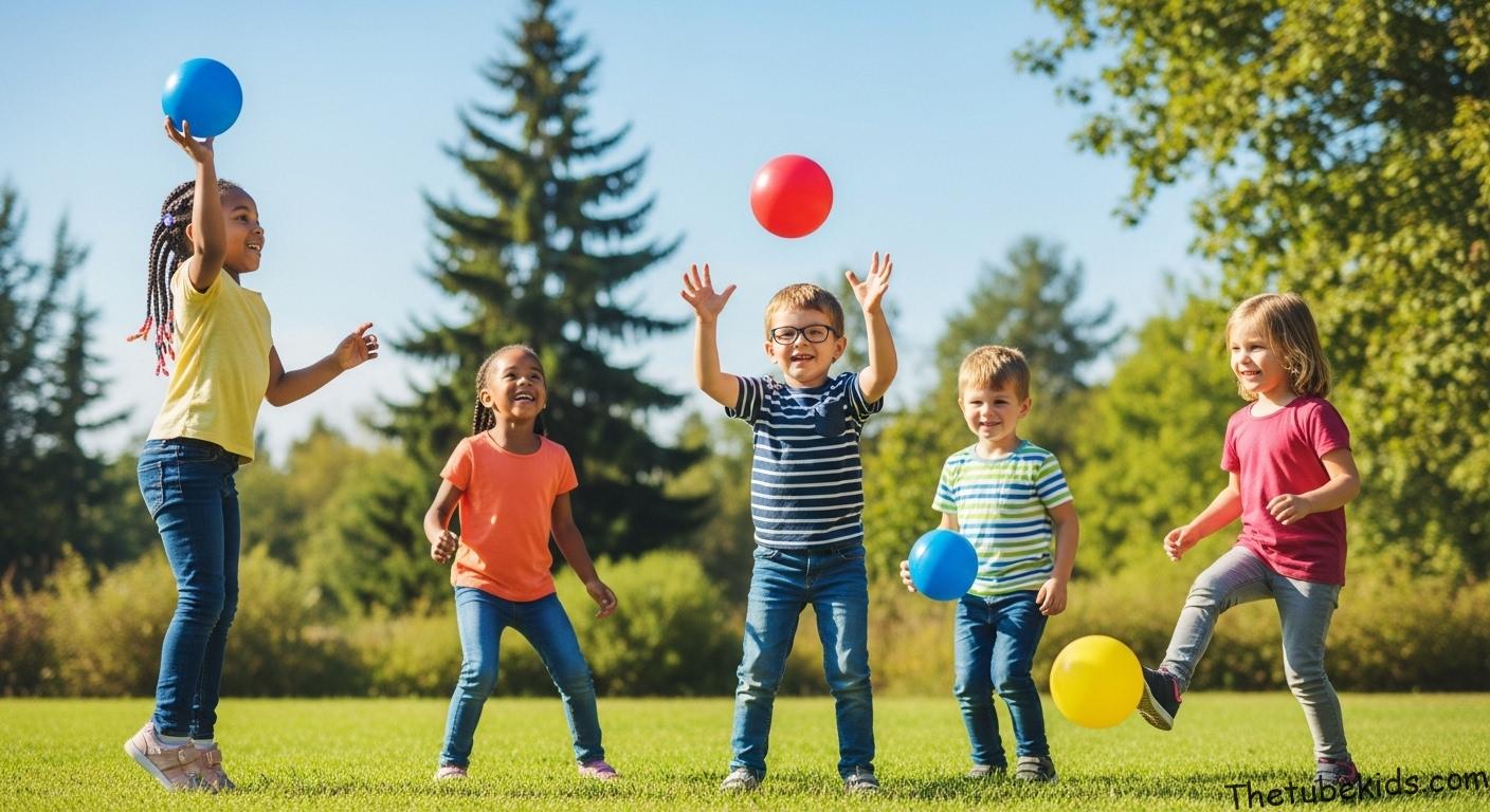 Preschool children playing gently with balls learning through play