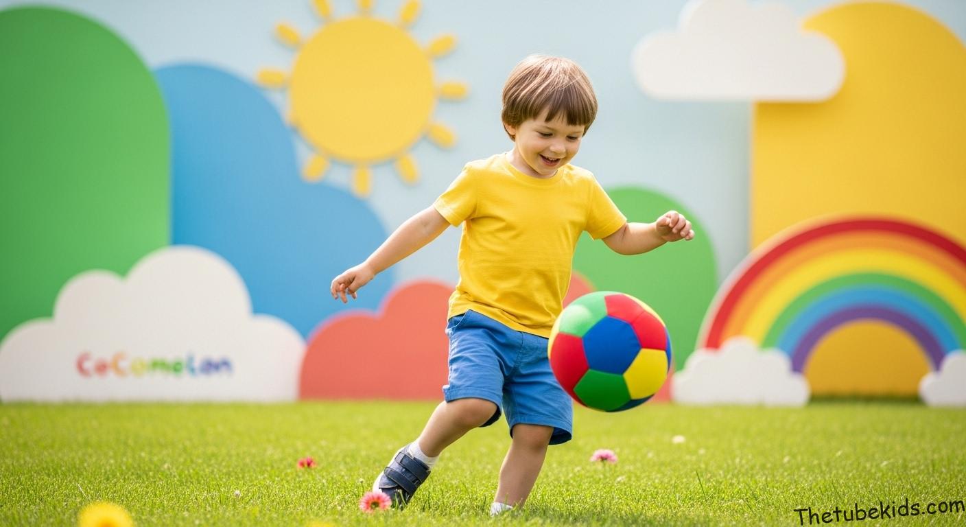 Toddler playing football inspired by CoComelon activities